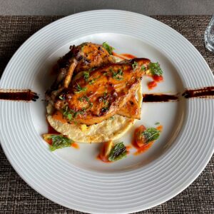 Niraamaya BBQ chicken with polenta